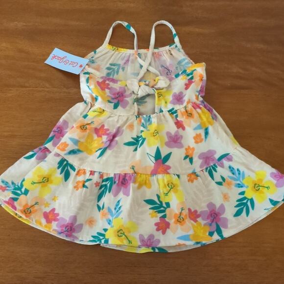 Cat & Jack Baby Girls Beige Tropical Floral Gauze Spaghetti Strap Dress size 18M - Picture 5 of 6